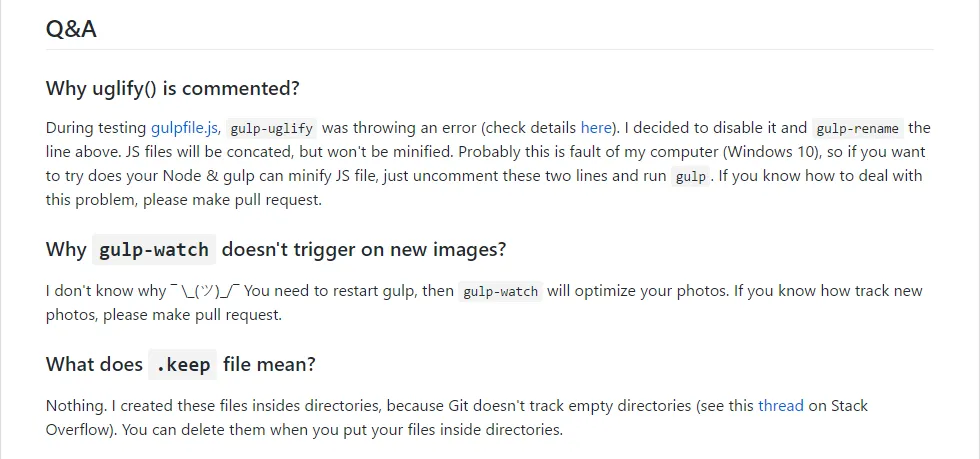 gulp-starter — sekcja Q&#x26;A pliku README